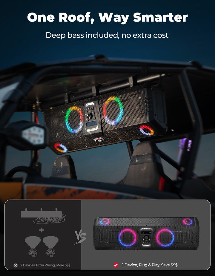Midnight 90 Roof Soundbar For Can-am Polaris UTV Bluetooth 10 Speakers RGB Lights IP66 Waterproof Dustproof - Kemimoto