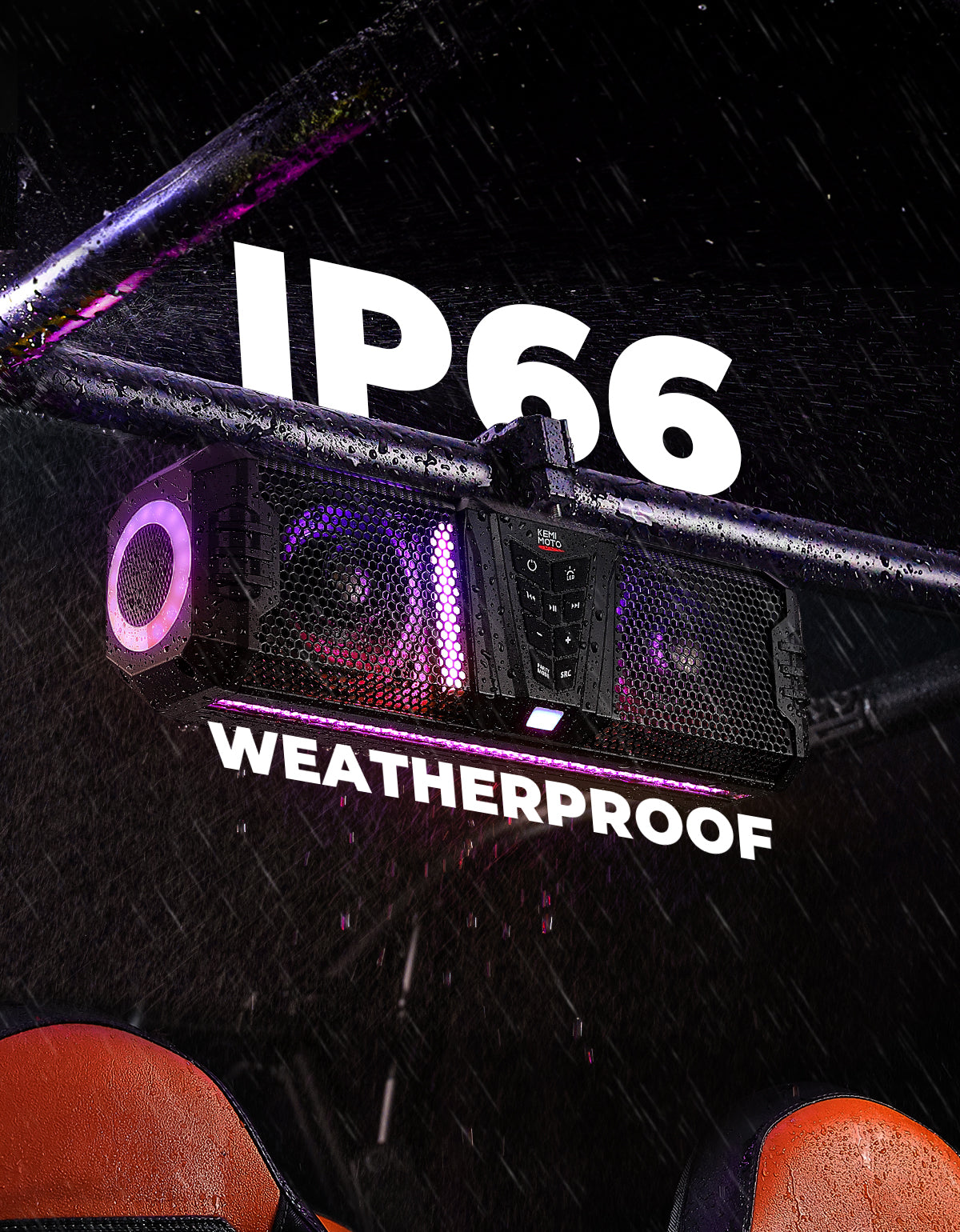 KEMIMOTO Midnight 40 16'' RGB Bluetooth Sound Bar for UTV Golf Cart Marine Boat