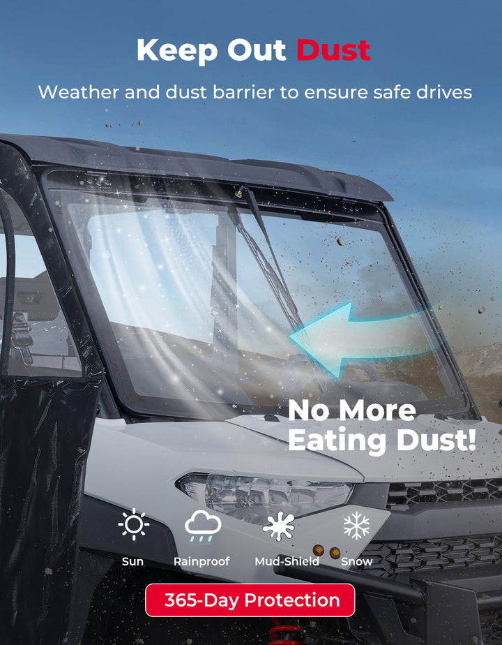 UTV Front Glass Windshield with Wipers for Polaris Ranger 1000/CREW 1000/XP 1000/CREW XP 1000 /XP 900/CREW 900/CREW XP 900