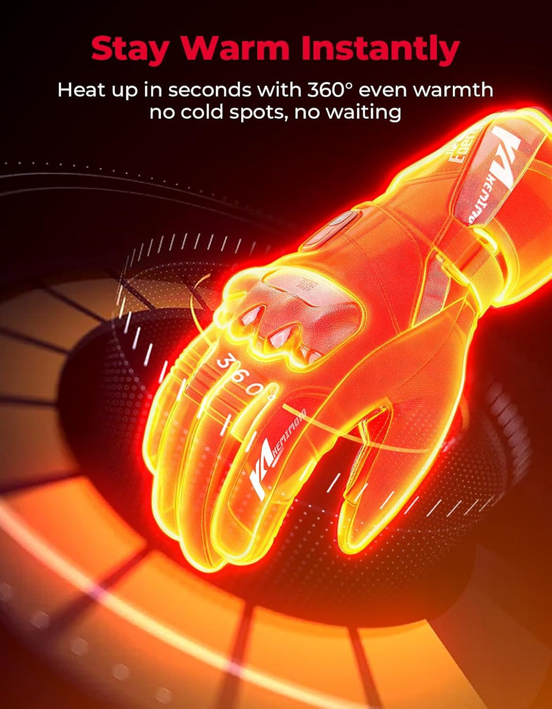 Heated Gloves Waterproof Touchscreen with 7.4V 2500mAh Rechargeable Battery