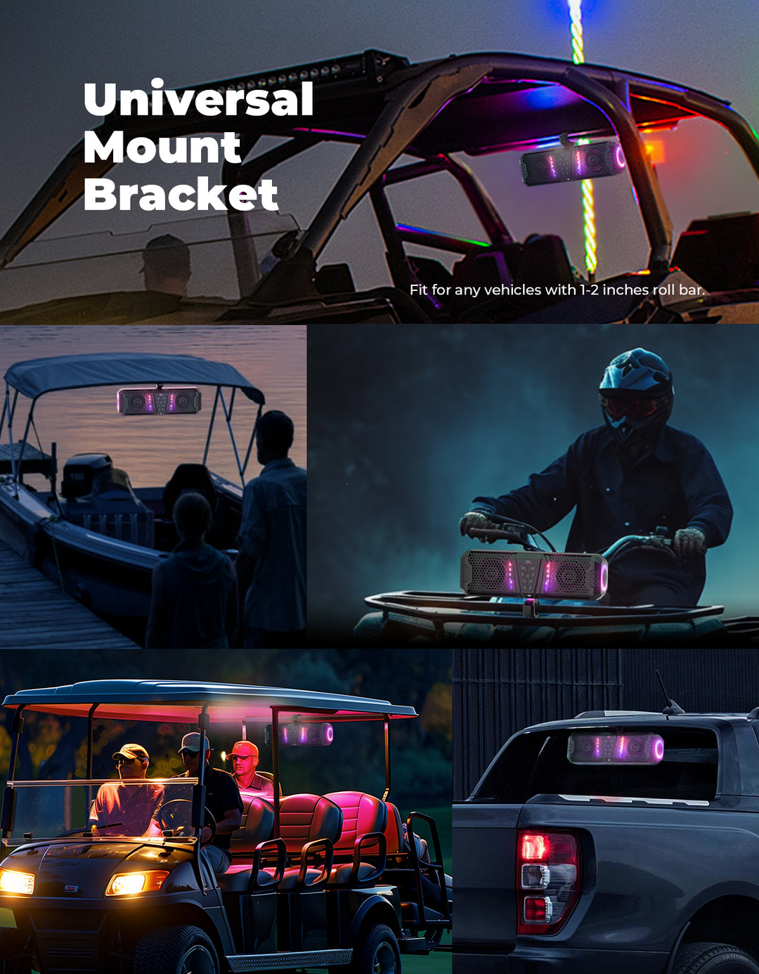 KEMIMOTO Midnight 40 16'' RGB Bluetooth Sound Bar for UTV Golf Cart Marine Boat