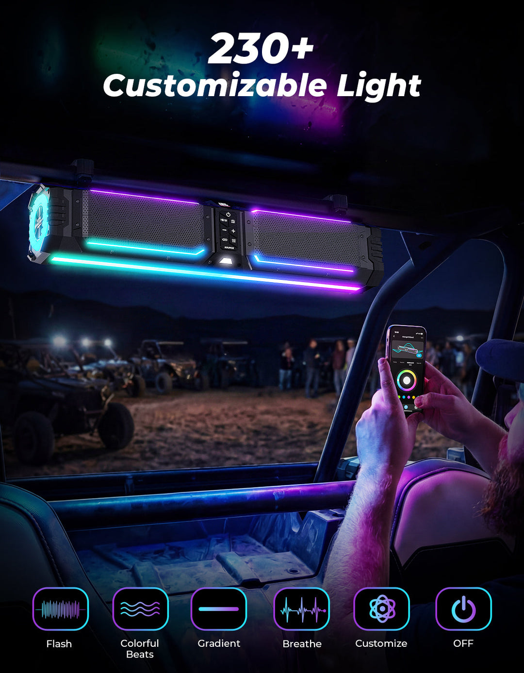 Midnight 70 Gen2 UTV Soundbar with 230+ Customizable Lights