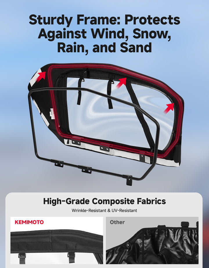 KEMIMOTO Soft Upper Doors with Frame for Can-Am Maverick X3 2 Seater with Premium YKK Zippers