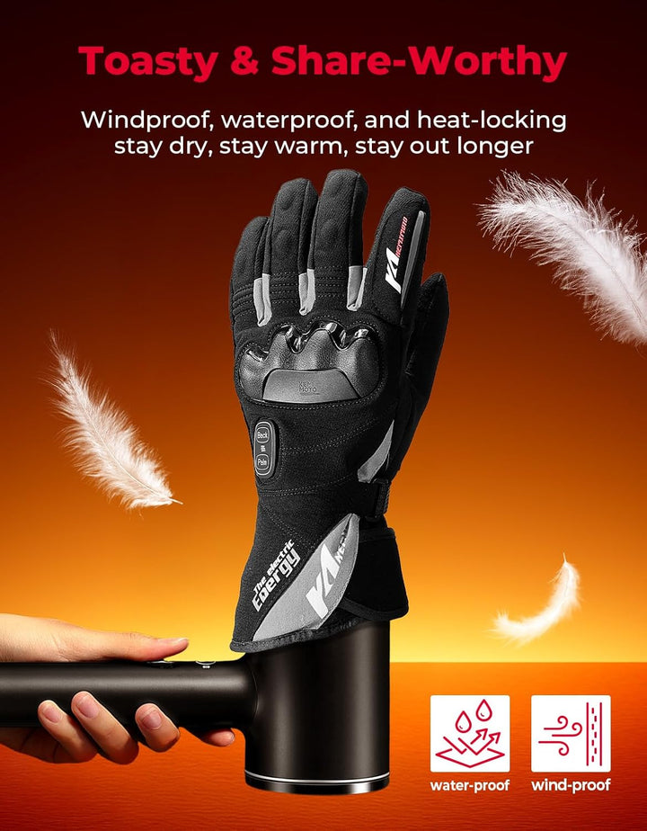 Heated Gloves Waterproof Touchscreen with 7.4V 2500mAh Rechargeable Battery