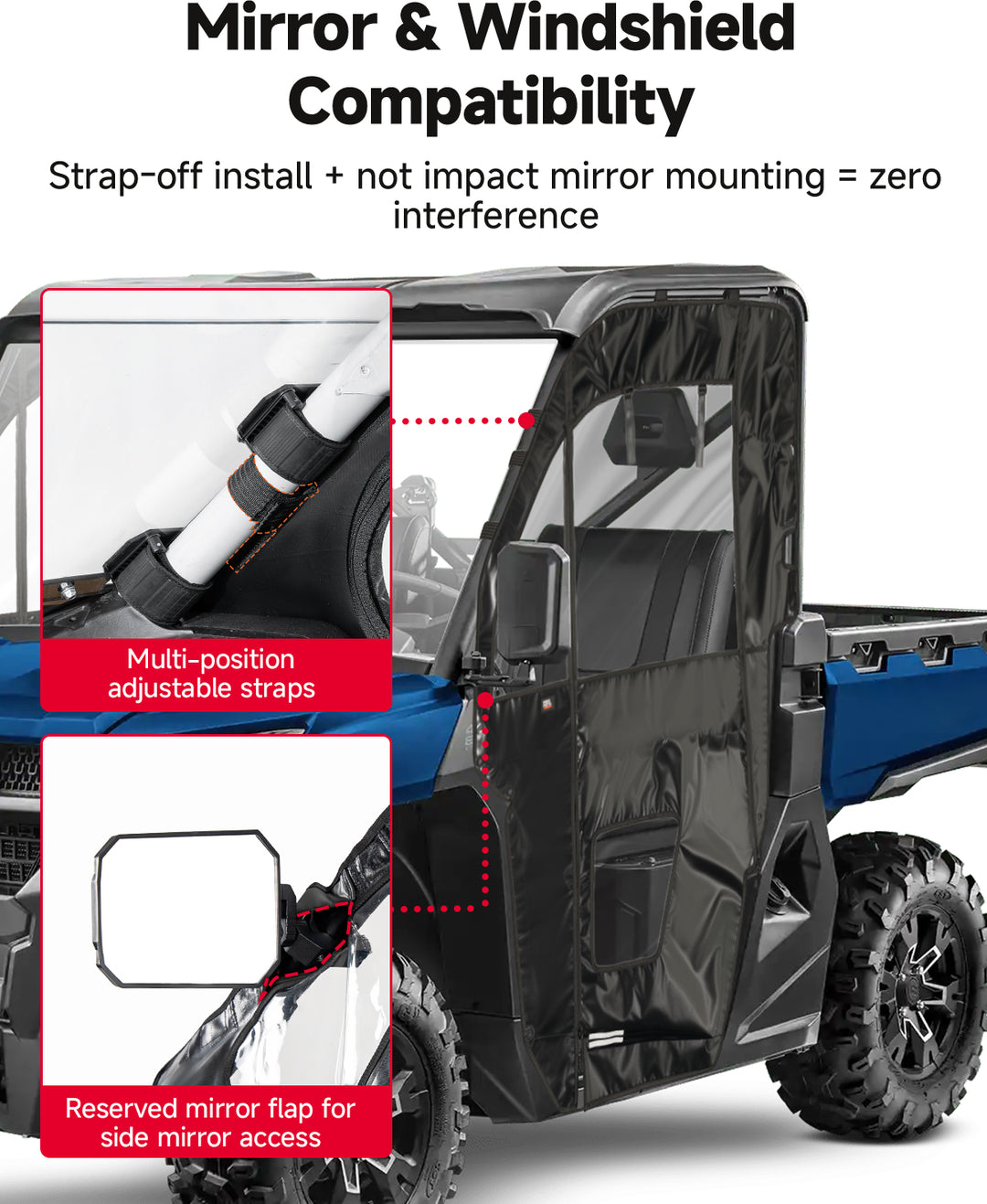 KEMIMOTO Upgraded Soft Doors for CFMOTO UFORCE 1000 with Straight YKK Zippers