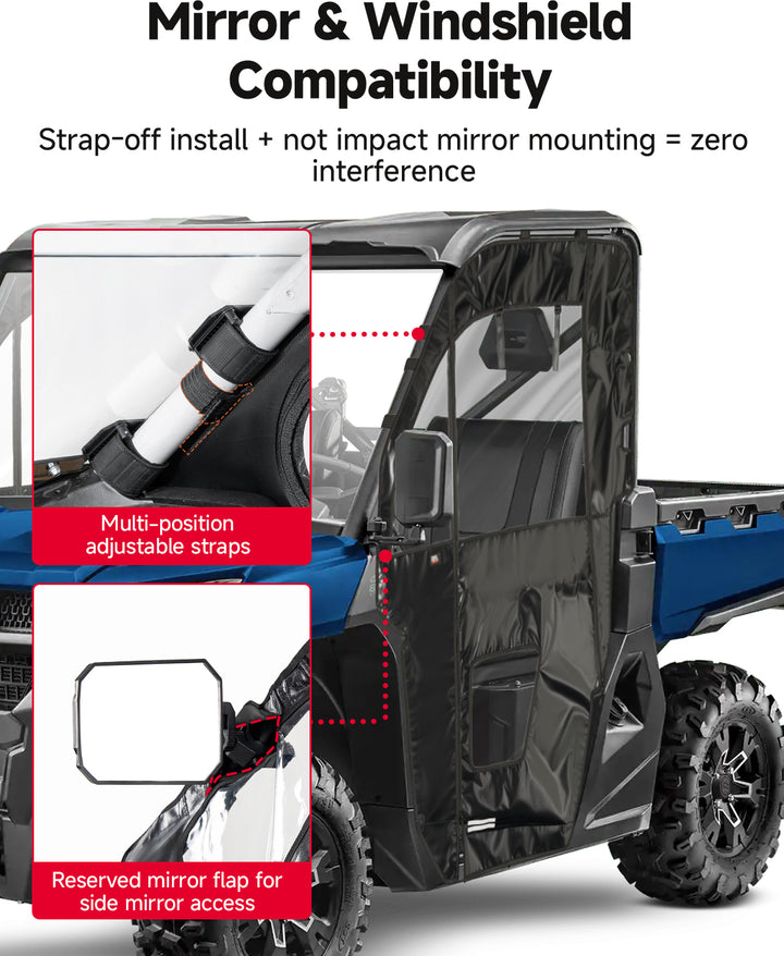 KEMIMOTO Upgraded Soft Doors for CFMOTO UFORCE 1000 with Straight YKK Zippers