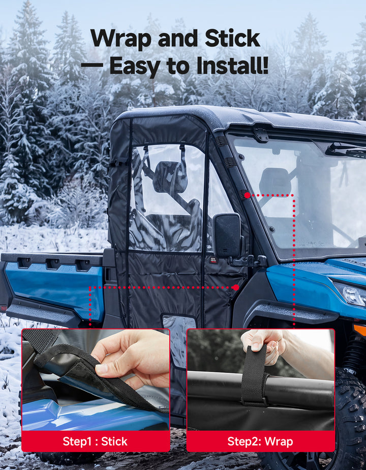 KEMIMOTO Upgraded Soft Doors for CFMOTO UFORCE 1000 with Straight YKK Zippers