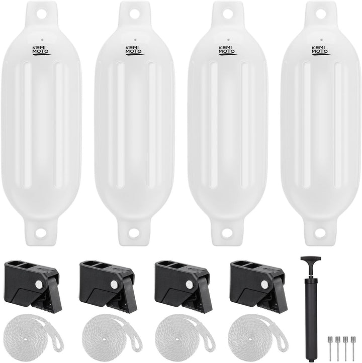 KEMIMOTO Boat Fenders with Boat Fender Clips White 5.5"*20"