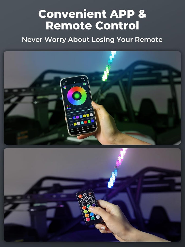 3FT 2PCS Spiral Whip Light Bluetooth Control