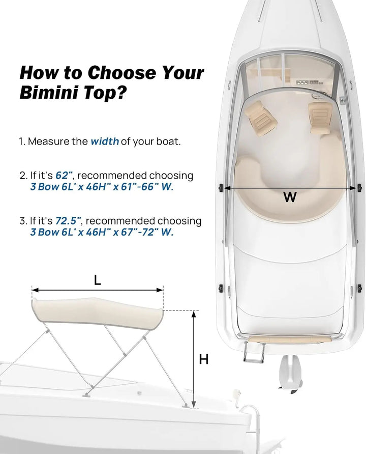 KEMIMOTO 2/3/4 Bow Bimini Top for Boats with Rear Support Poles