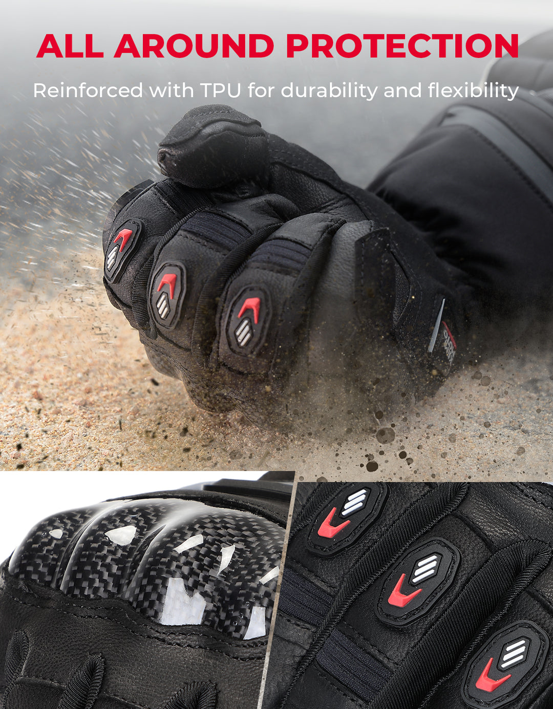 Heated Motorcycle Gloves with 7.4V 2500mAh Rechargeable Battery