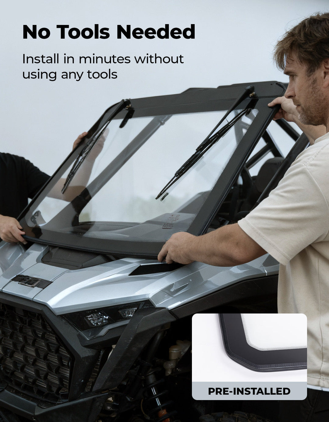 PRO XP Glass Windshield with 2 Manual Wipers for Polaris RZR PRO XP/XP4/PRO S/S4 (2025-2026) - Kemimoto