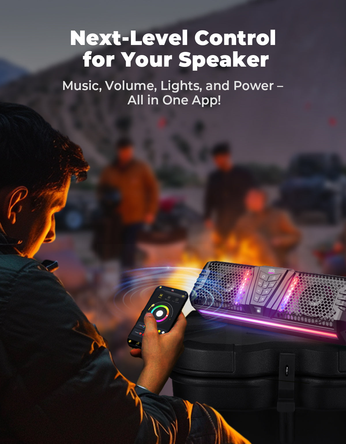 KEMIMOTO Midnight 40 16'' RGB Bluetooth Sound Bar for UTV Golf Cart Marine Boat