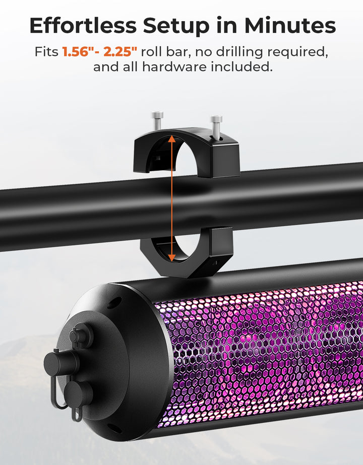 RGB UTV Soundbar, 28 Inch SXS Speaker for 1.56"- 2.25" Roll Cage