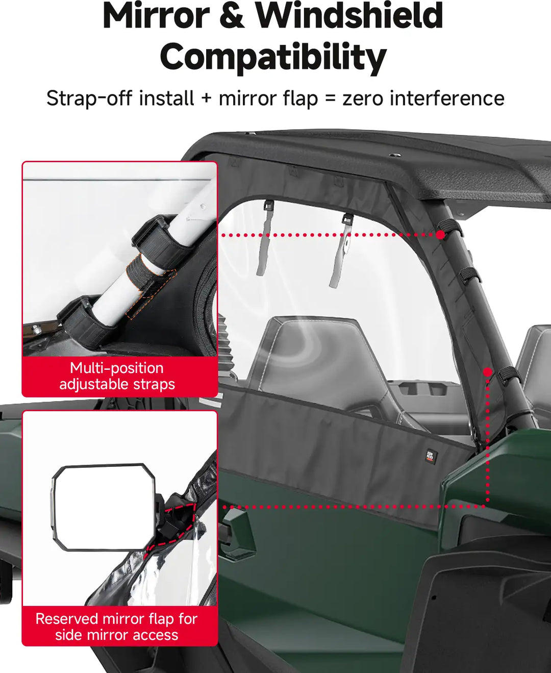 KEMIMOTO Soft Upper Doors for Can-Am Commander with YKK Zippers