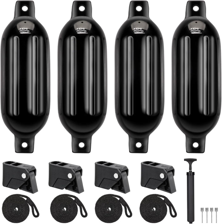 KEMIMOTO Boat Fenders with Boat Fender Clips Black 5.5"*20"