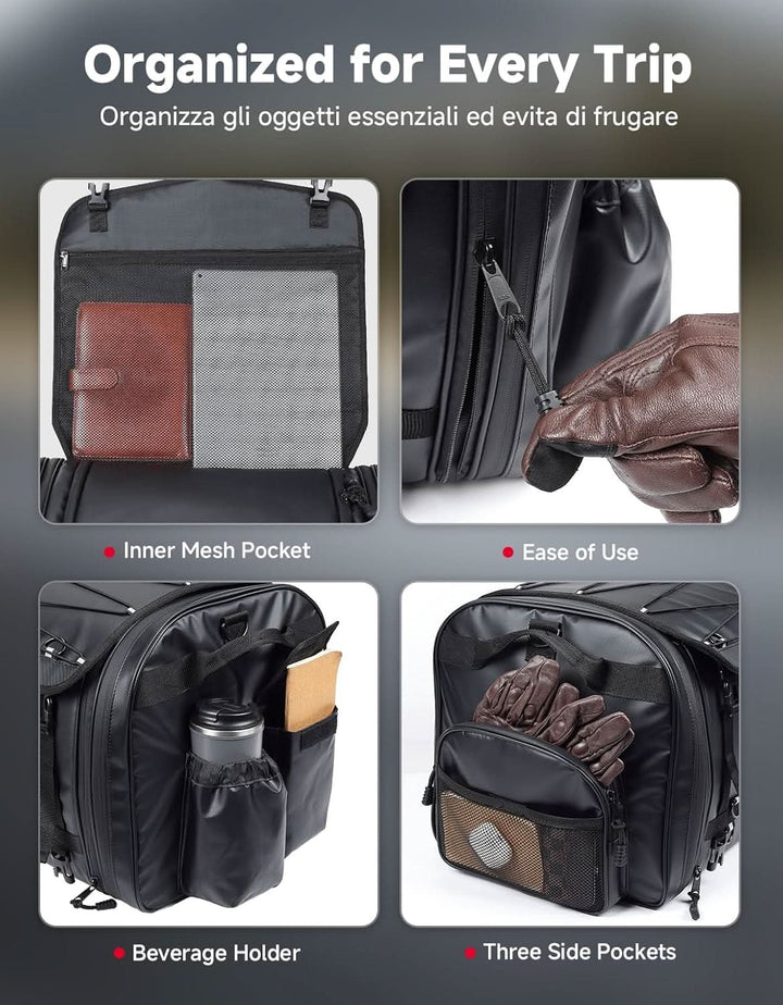 60–80L Expandable Tail Bag For Motorcycle Travel - Kemimoto