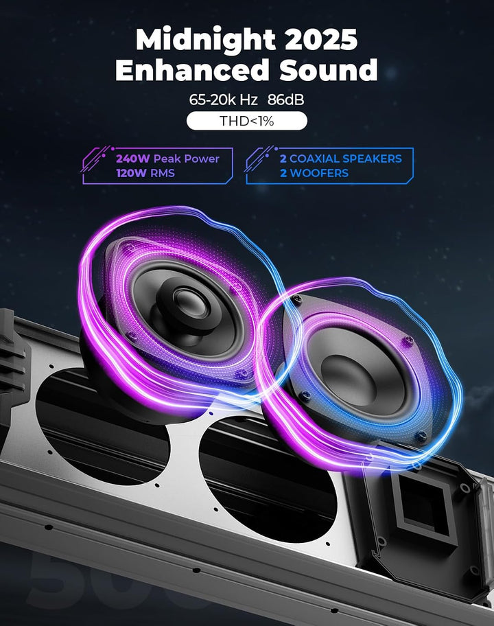 KEMIMOTO Midnight S60 26" Aluminum 4-Speaker RGB Soundbar Silver