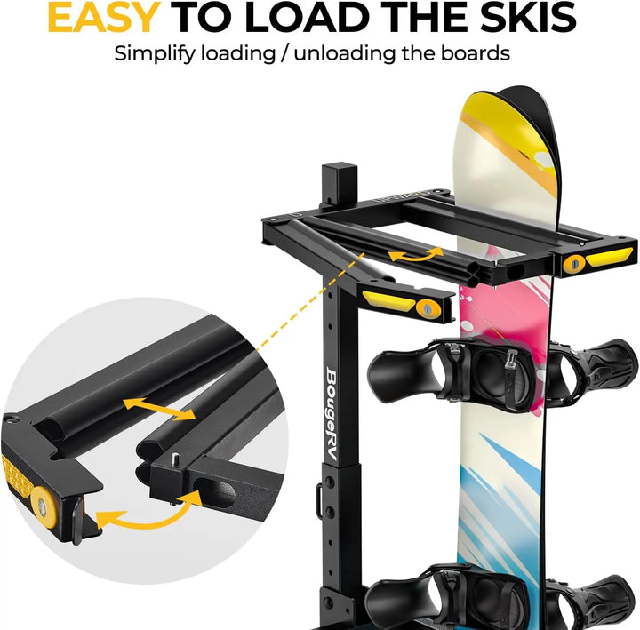 BougeRV Hitch Ski Snowboard Rack with Security Lock