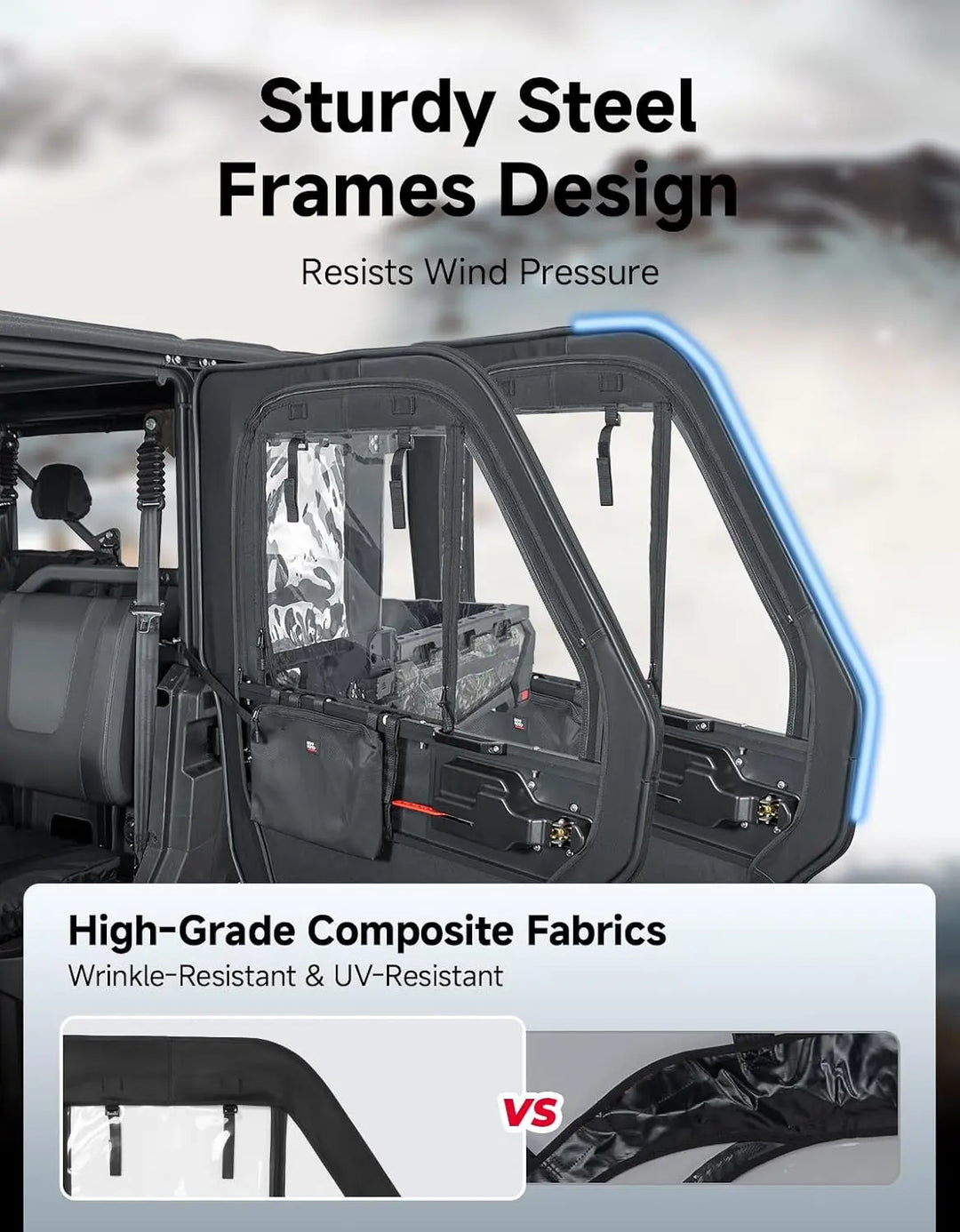 KEMIMOTO UTV Soft Doors with Steel Frame for CFMOTO UFORCE 1000 XL 2022–2026