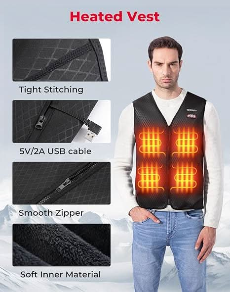 Lightweight Heated Vest for Men with Battery Pack Included