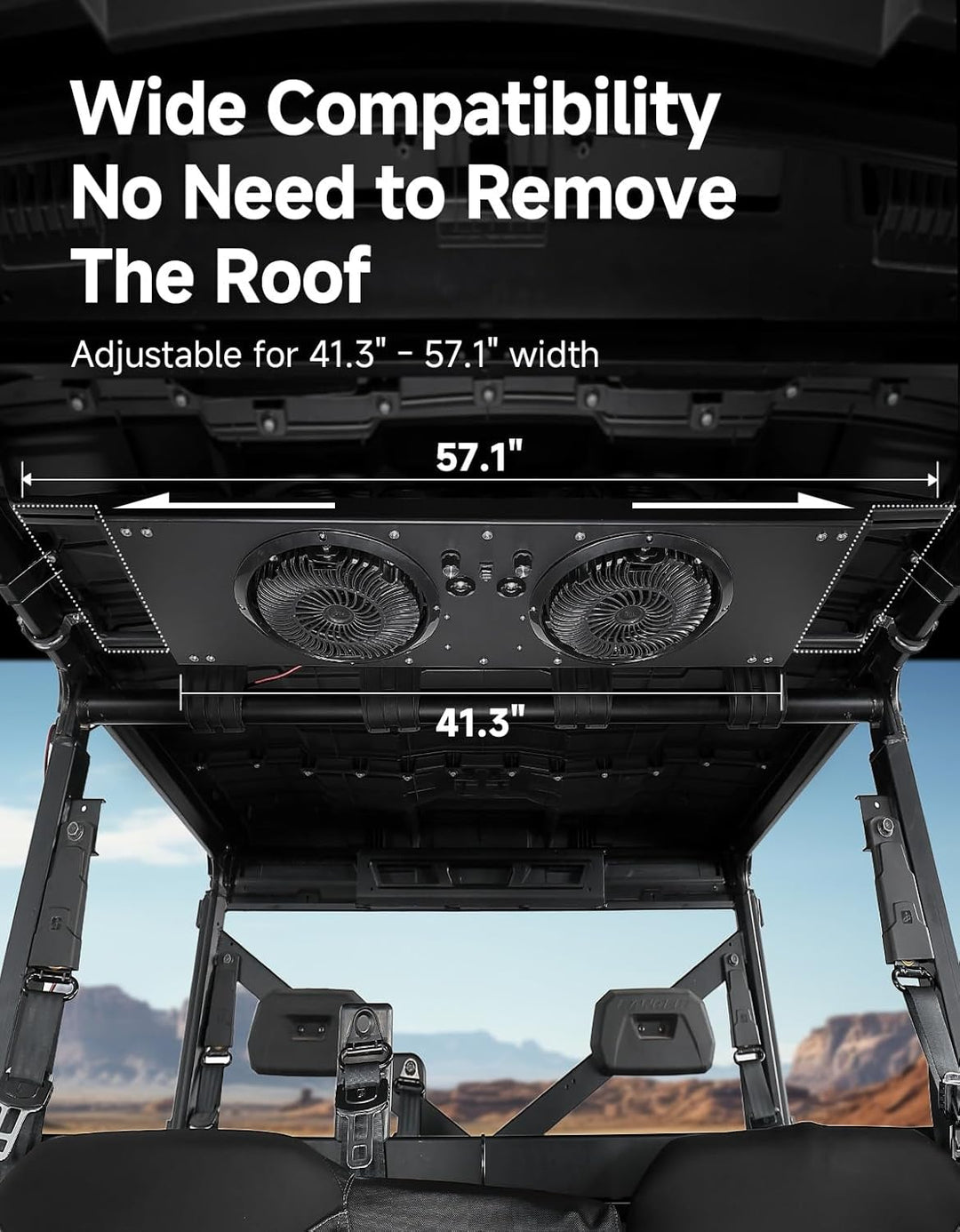 UTV Roof Fan with lights for Polaris Defender UForce 57-41 Inch Roof Width