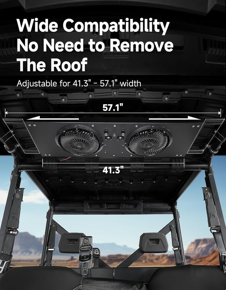 UTV Roof Fan with lights for Polaris Defender UForce 57-41 Inch Roof Width