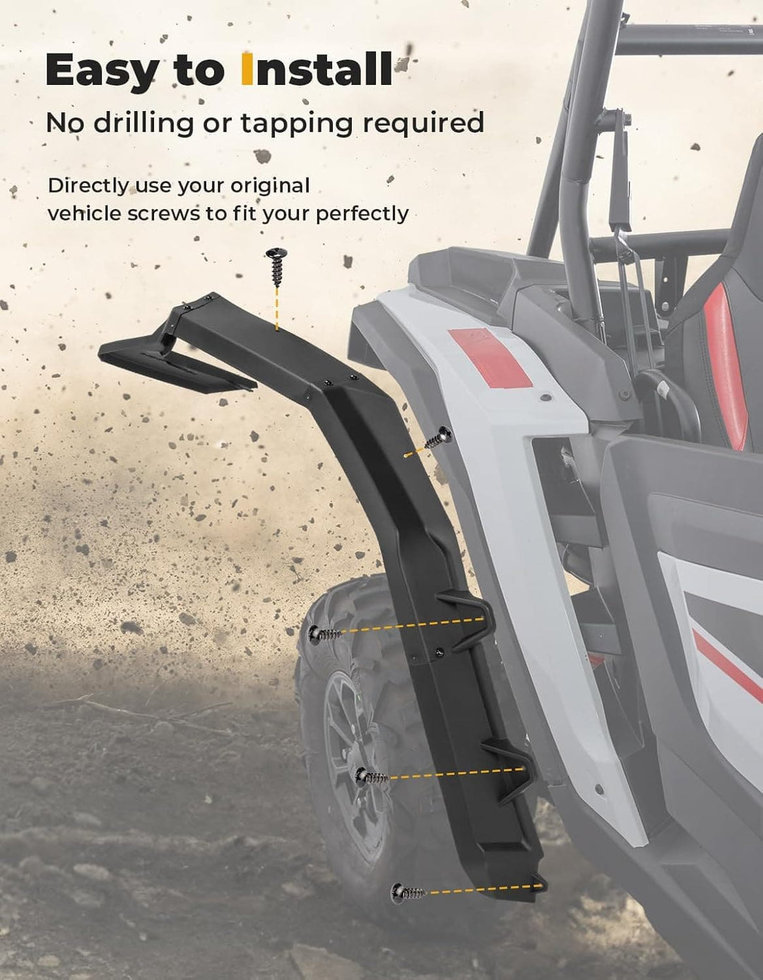 Fender Flares 8.5" Extended Mud Flaps for 2024-2025 Polaris RZR XP 4 1000 (4PCS) - Kemimoto