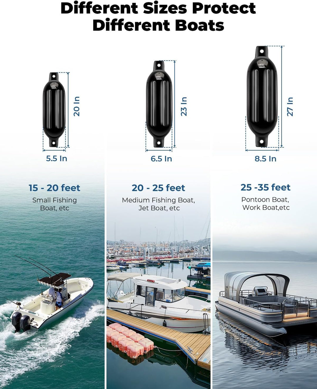 KEMIMOTO Boat Fenders with Boat Fender Clips Black 6.5"*23"