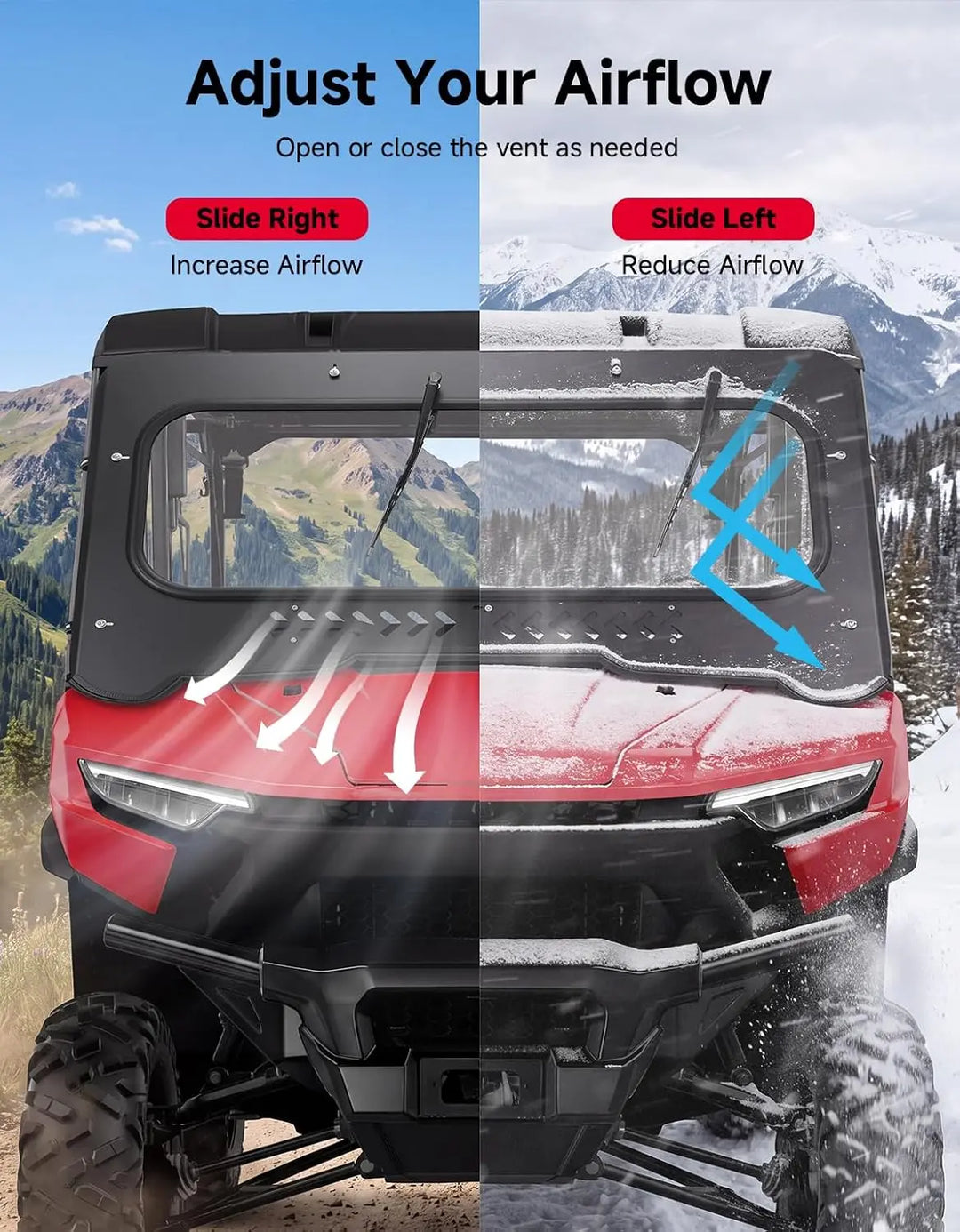 KEMIMOTO 7mm Glass Front Windshield with Manual Vent & Dual Wipers for Honda Pioneer 1000