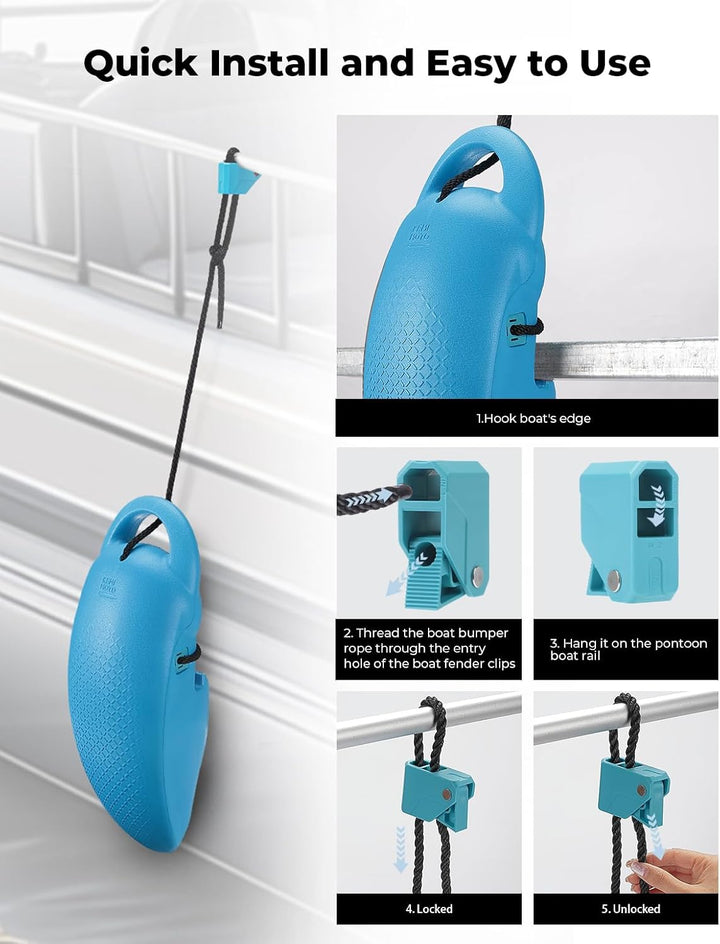 KEMIMOTO Pontoon Boat Fenders – Heavy-Duty Boat Bumpers with Locking Grooves & Quick-Release Clips for 14–28ft Boats