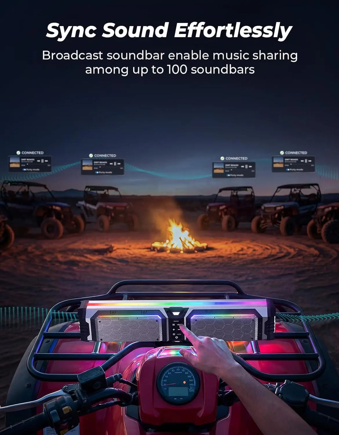 KEMIMOTO Midnight S70 Gen2 UTV Soundbar For Can am Polaris 680W Max Power, IP66 Waterproof & Quad Passive Radiators