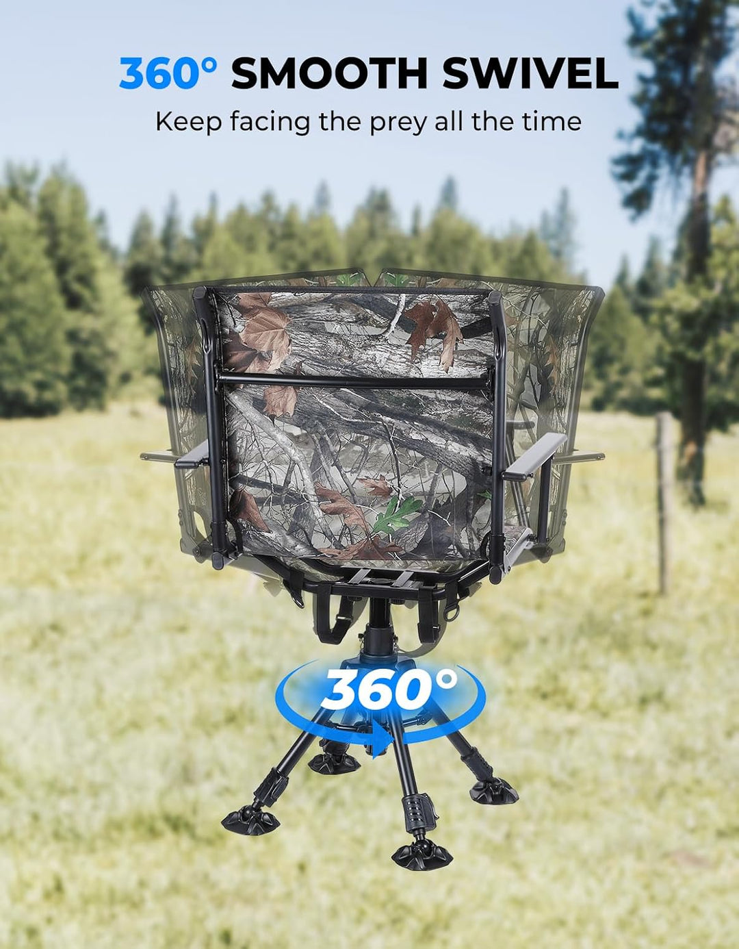 Hunting Fishing Chair 360° Adjustable Silent Swivel Folding