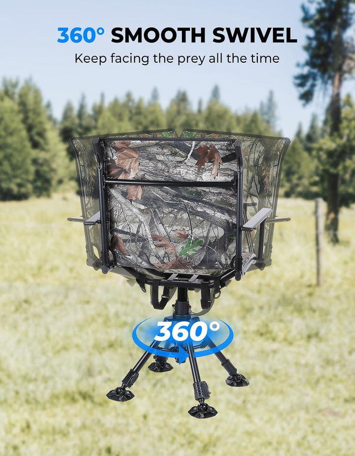 Hunting Fishing Chair 360° Adjustable Silent Swivel Folding