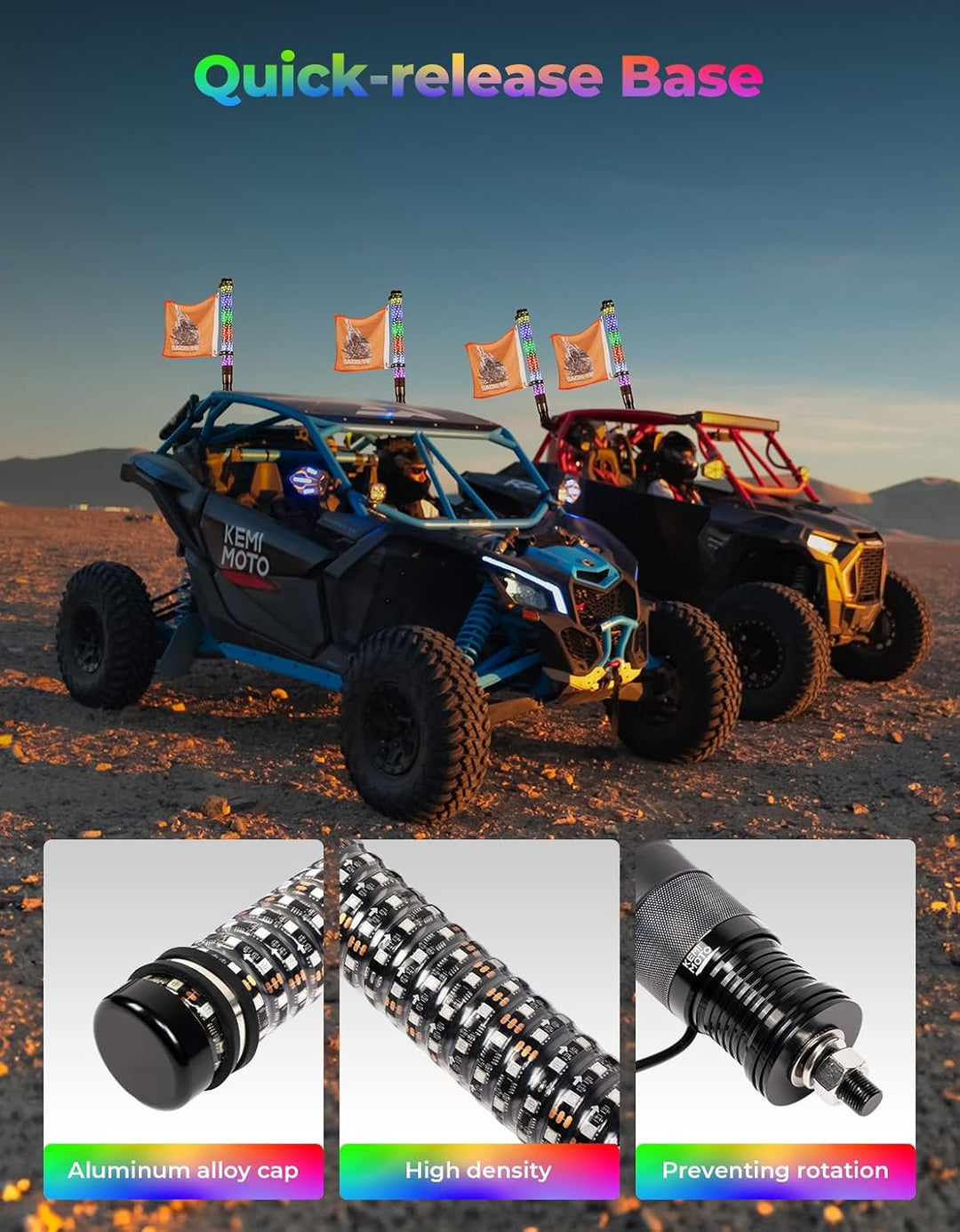 2PC 1FT Fat Whip Lights w/Turn Signal Function for UTV ATV Boat