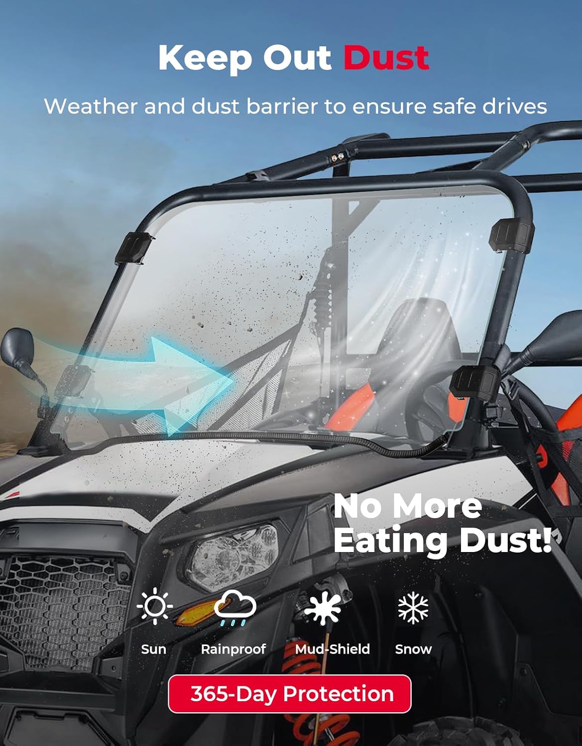 UTV Full Windshield for Polaris RZR 800 / S 800/4 800, XP 900/4 900, RZR 570