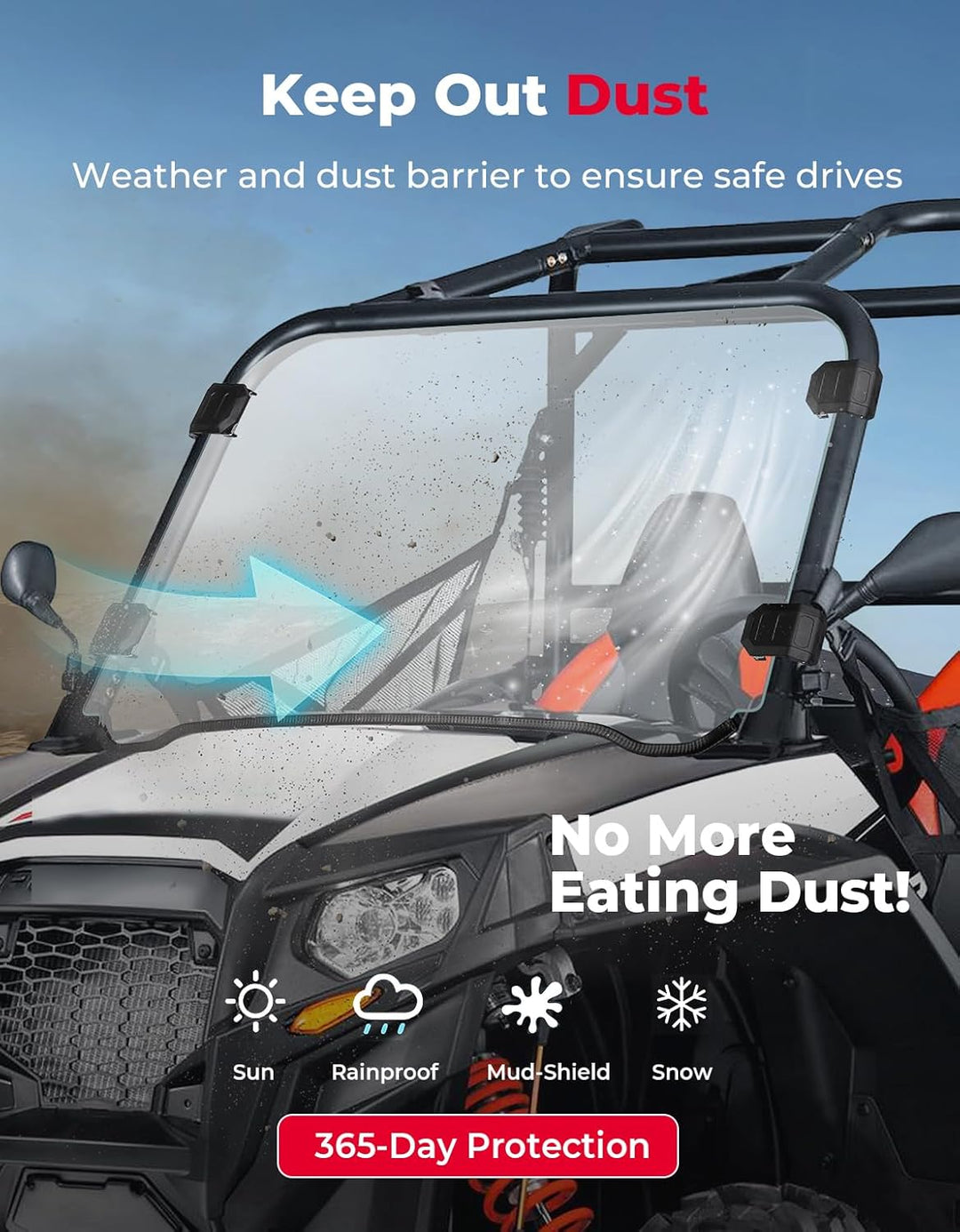 UTV Full Windshield for Polaris RZR 800 / S 800/4 800, XP 900/4 900, RZR 570