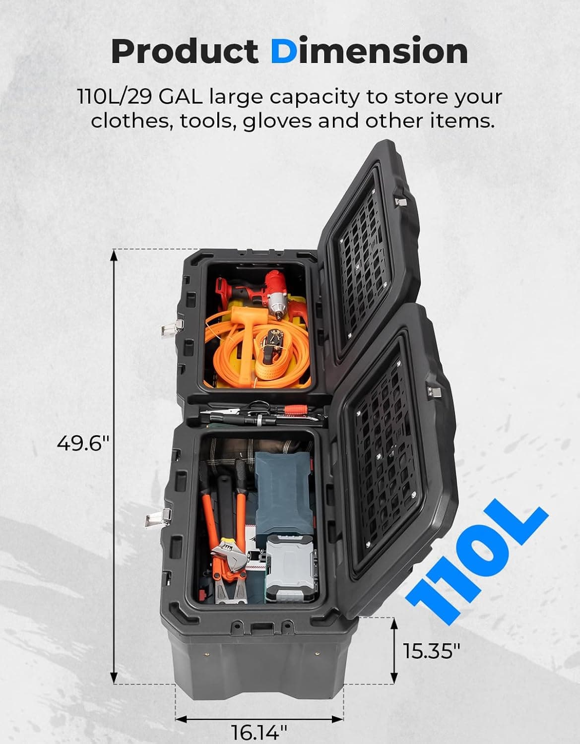UTV Bed Box 29GAL for Polaris Ranger 1000 / XP 1000 / CREW 2018-2024 - Kemimoto