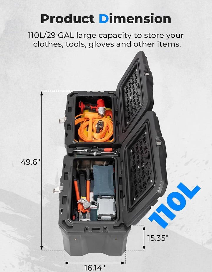 UTV Bed Box 29GAL for Polaris Ranger 1000 / XP 1000 / CREW 2018-2024 - Kemimoto