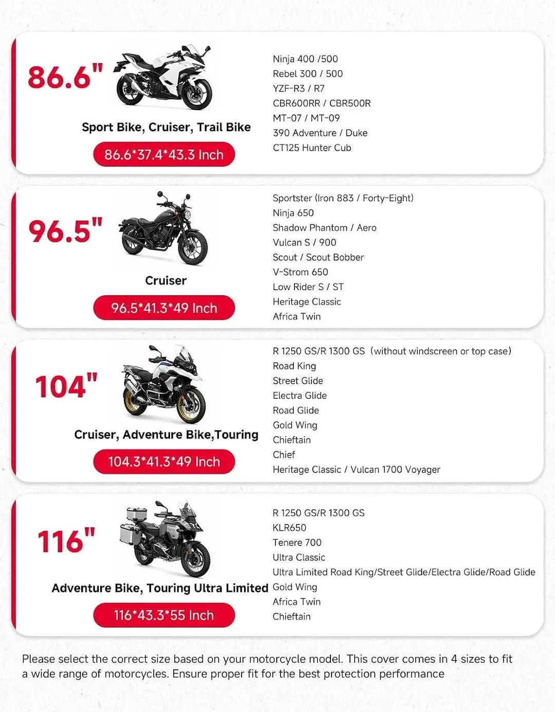 Motorcycle Cover with Lock Holes & Windproof Buckle, Reflective Strips