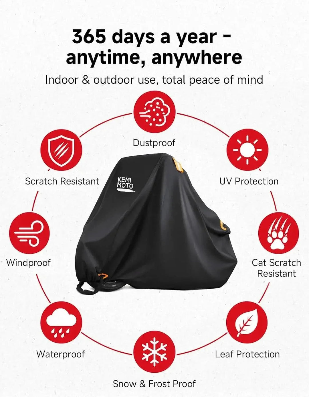 Motorcycle Cover with Lock Holes & Windproof Buckle, Reflective Strips