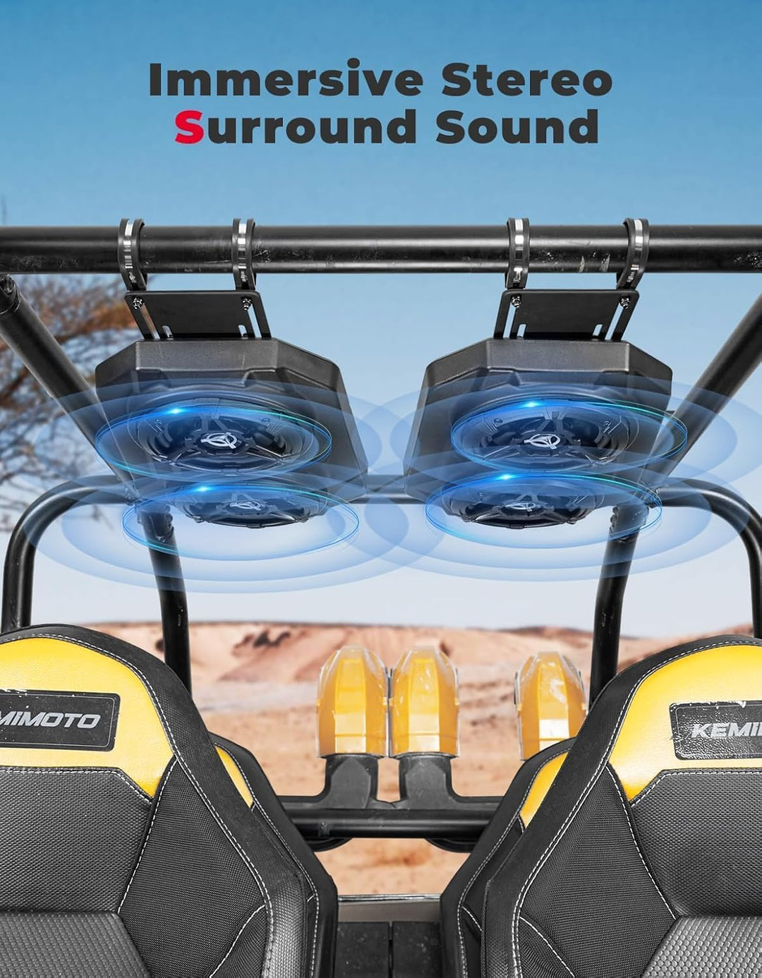 UTV Sound System 6.5 Inch Speakers Overhead Stereo Bluetooth Fits 1.625-1.9in Roll Cages