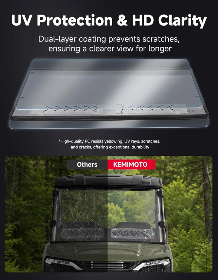 KEMIMOTO Vented Front Windshield for Polaris Ranger 500 2026–2027