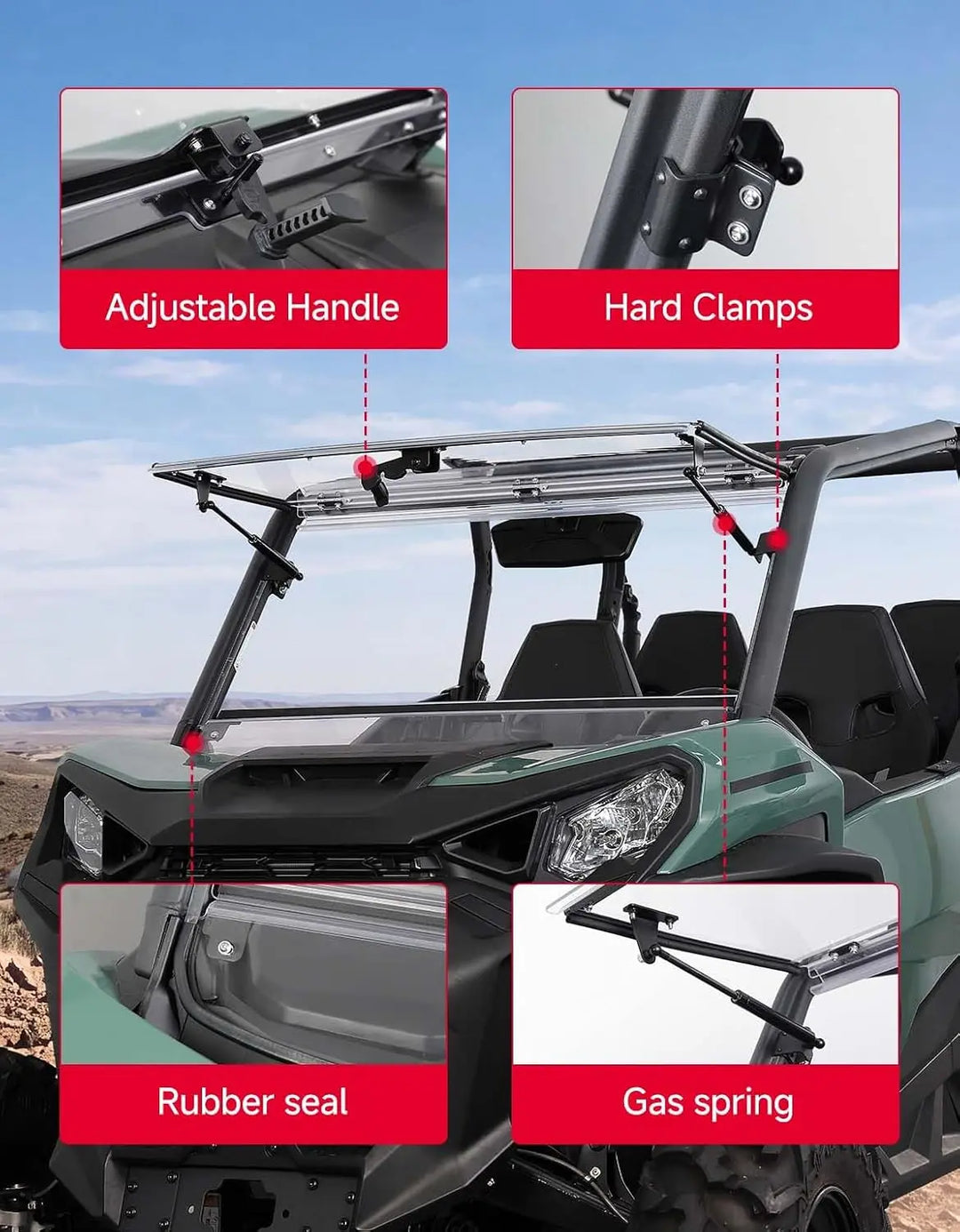 3-in-1 Flip Windshield Compatible with 2021-2026 Can-Am Commander