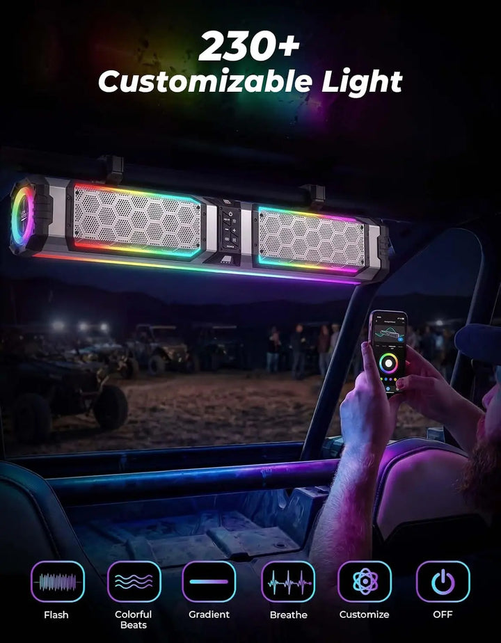 KEMIMOTO Midnight 80 Gen2 UTV Soundbar For Can am Polaris 680W Max Power, IP66 Waterproof & Quad Passive Radiators