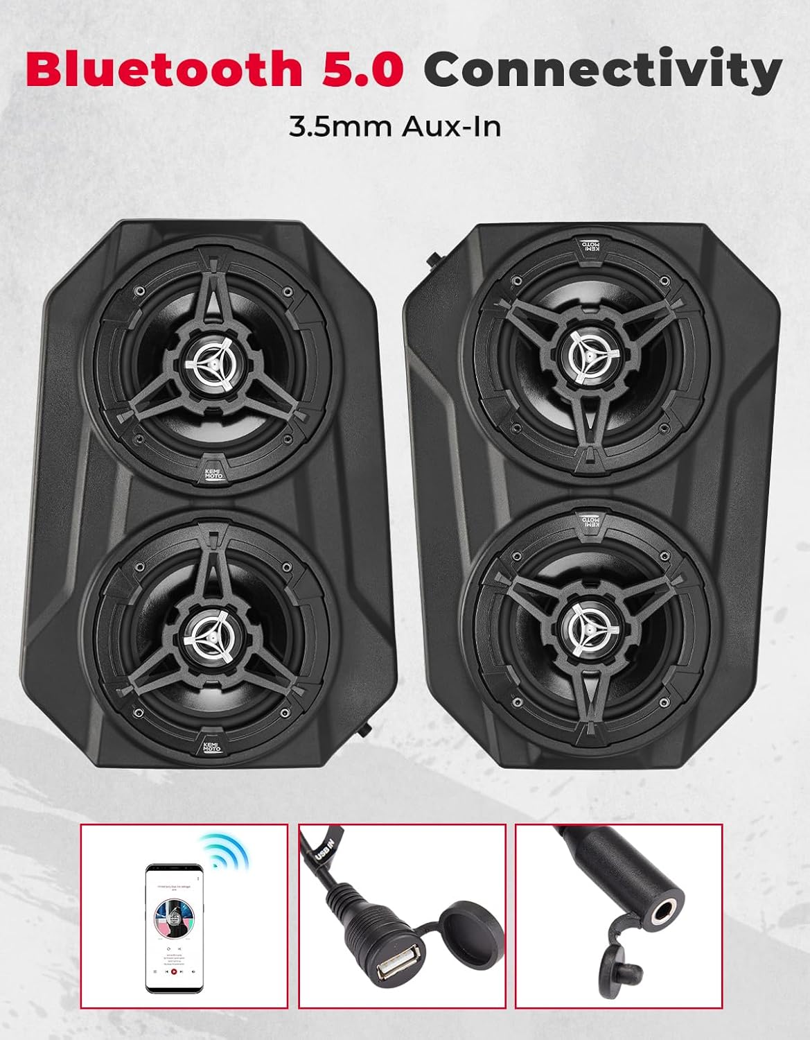 UTV Sound System 6.5 Inch Speakers Overhead Stereo Bluetooth Fits 1.625-1.9in Roll Cages