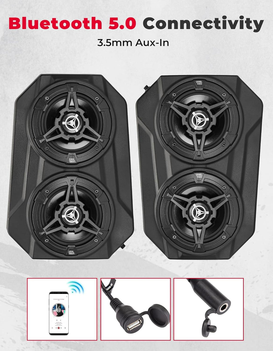 UTV Sound System 6.5 Inch Speakers Overhead Stereo Bluetooth Fits 1.625-1.9in Roll Cages