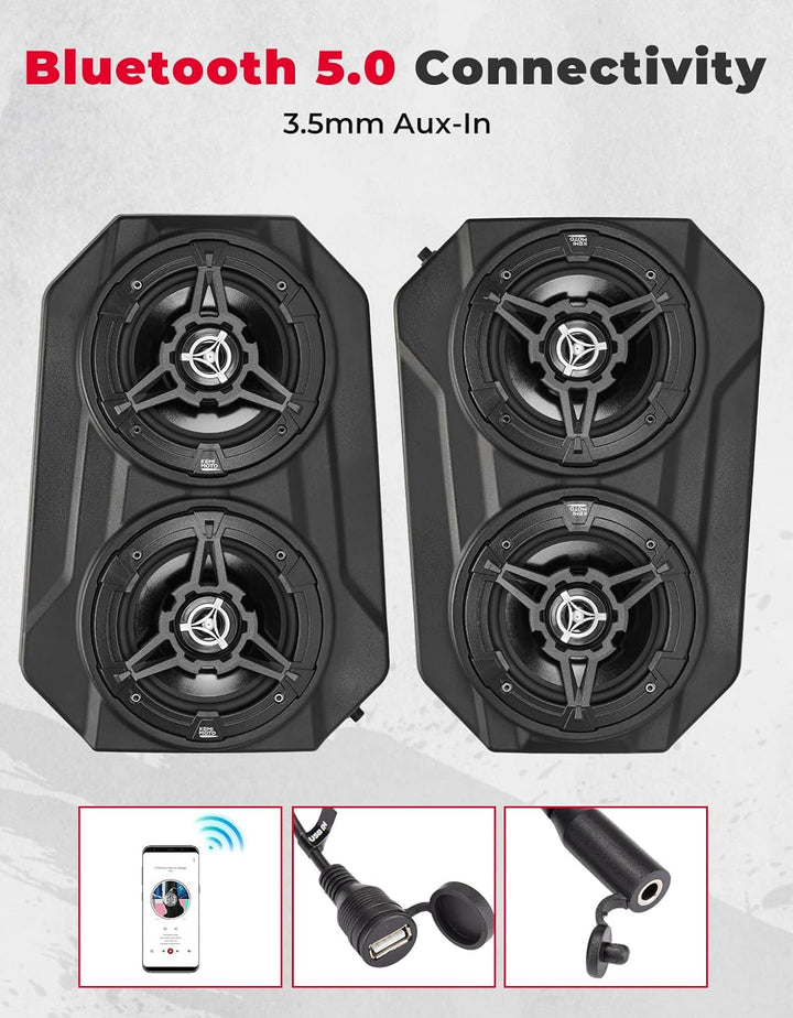 UTV Sound System 6.5 Inch Speakers Overhead Stereo Bluetooth Fits 1.625-1.9in Roll Cages