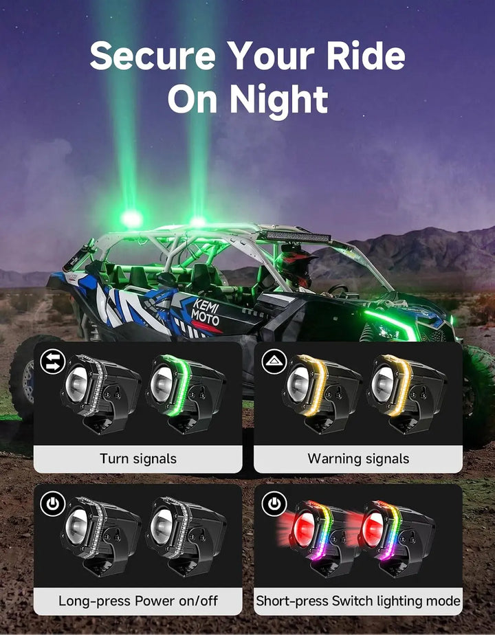 UTV/ATV Universal RGB Whipless LED Whip Lights with Turn Signal