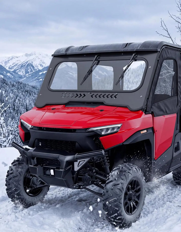 KEMIMOTO 7mm Glass Front Windshield with Manual Vent & Dual Wipers for Honda Pioneer 1000